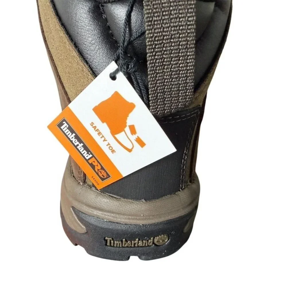 Timberland Mens Dark Brown Leather Steel Toe Waterproof Work Boots Sz 11.5 M NIB